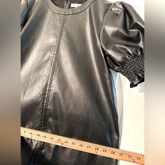 THML Anthropologie Lucille Short Puff Sleeve Faux Leather MEDIUM Babydoll A-Line - Picture 12 of 15